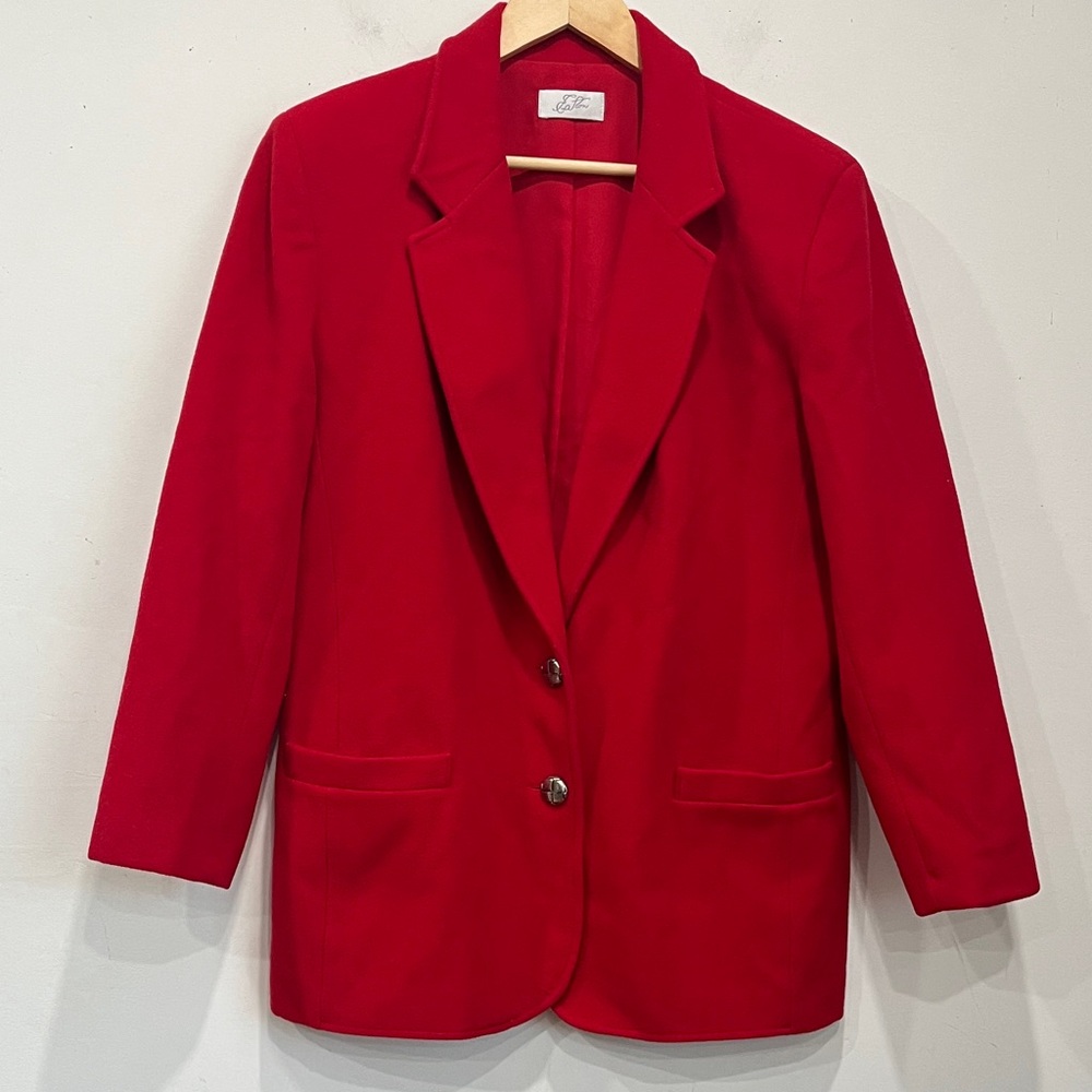 Vintage Eaton Cashmere Wool Blend Pea Coat Jacket Blazer in Red size 12